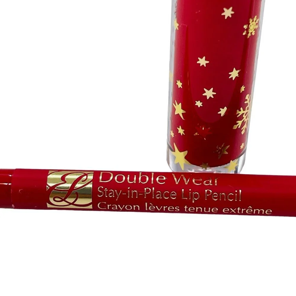 Estee' Lauder Lip Gloss and Pencil 2022 Season Holiday Reds!